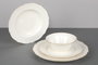Hermia BNILY24Y2520 Vajilla de 24 Piezas en Porcelana Blanca y Dorada, Apta para Lavavajillas y Microondas, Elegante y Sofisticada