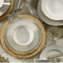 Hermia BNILY24Y2520 Vajilla de 24 Piezas en Porcelana Blanca y Dorada, Apta para Lavavajillas y Microondas, Elegante y Sofisticada