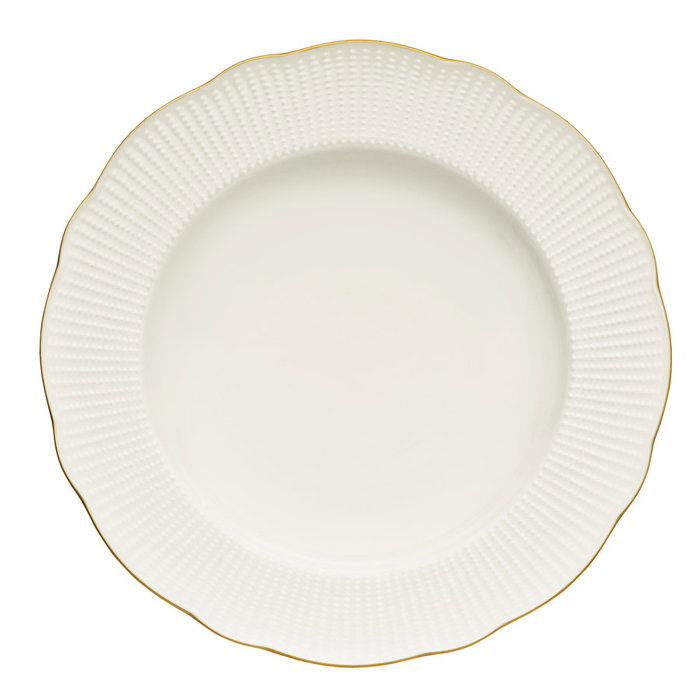 Hermia BNILY24Y2520 Vajilla de 24 Piezas en Porcelana Blanca y Dorada, Apta para Lavavajillas y Microondas, Elegante y Sofisticada