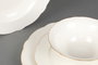 Hermia BNILY24Y2520 Vajilla de 24 Piezas en Porcelana Blanca y Dorada, Apta para Lavavajillas y Microondas, Elegante y Sofisticada