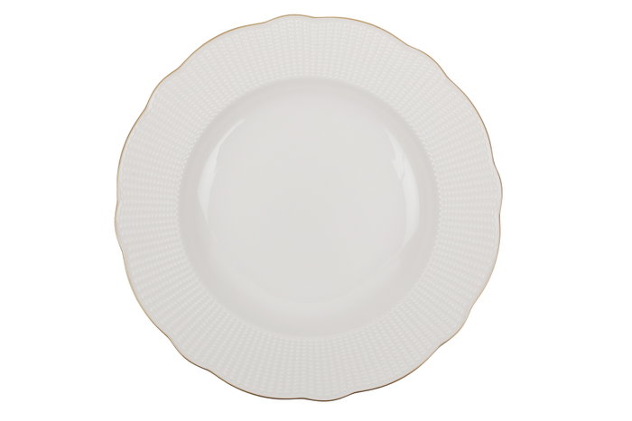 Hermia BNILY24Y2520 Vajilla de 24 Piezas en Porcelana Blanca y Dorada, Apta para Lavavajillas y Microondas, Elegante y Sofisticada