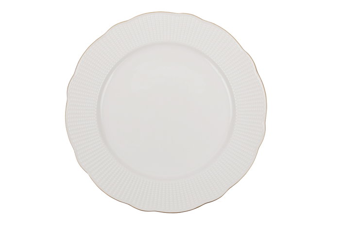 Hermia BNILY24Y2520 Vajilla de 24 Piezas en Porcelana Blanca y Dorada, Apta para Lavavajillas y Microondas, Elegante y Sofisticada