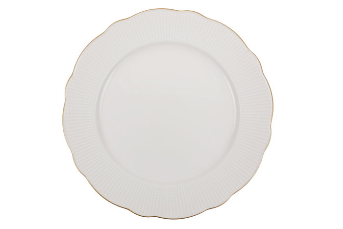 Hermia BNILY24Y2520 Vajilla de 24 Piezas en Porcelana Blanca y Dorada, Apta para Lavavajillas y Microondas, Elegante y Sofisticada