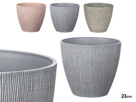 Ibergarden Maceta Cónica de Plástico PP 23 cm de Diámetro, Color Surtido (Gris, Marrón, Verde) con Relieve (Set de 24)