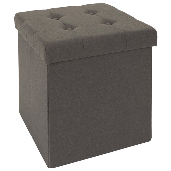 Home Deco Factory Caja-Puf Plegable Eleonor Gris con Almacenamiento 38x38x38 cm