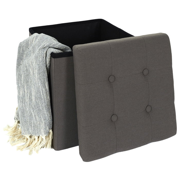 Home Deco Factory Caja-Puf Plegable Eleonor Gris con Almacenamiento 38x38x38 cm