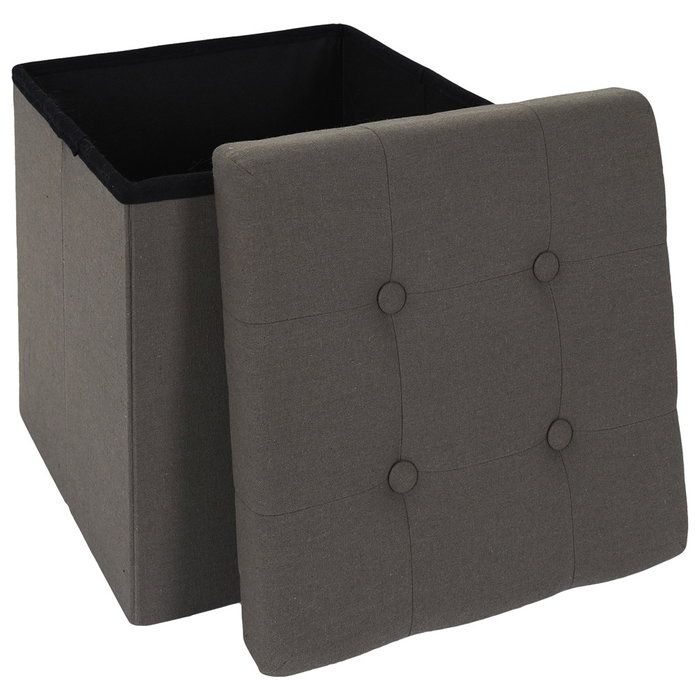 Home Deco Factory Caja-Puf Plegable Eleonor Gris con Almacenamiento 38x38x38 cm
