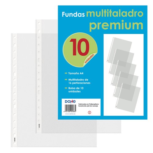 Funda Multitaladro Dohe Premium Pp 80Μ Pl.Nj. A4 16 Tal.Rfzo. Paquete De 10 Funda Multitaladro Dohe Premium Pp 80Μ Pl.Nj. A4 16 Tal.Rfzo. Paquete De 10