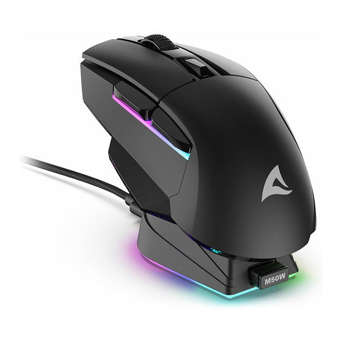 Sharkoon SGM50W Ratón para Juegos Inalámbrico RF/USB, Óptico 6400 DPI, 6 Botones con Cambio DPI, Iluminación RGB, Ergonómico para Diestros, Negro Sharkoon SGM50W Ratón para Juegos Inalámbrico RF/USB, Óptico 6400 DPI, 6 Botones con Cambio DPI, Iluminación RGB, Ergonómico para Diestros, Negro
