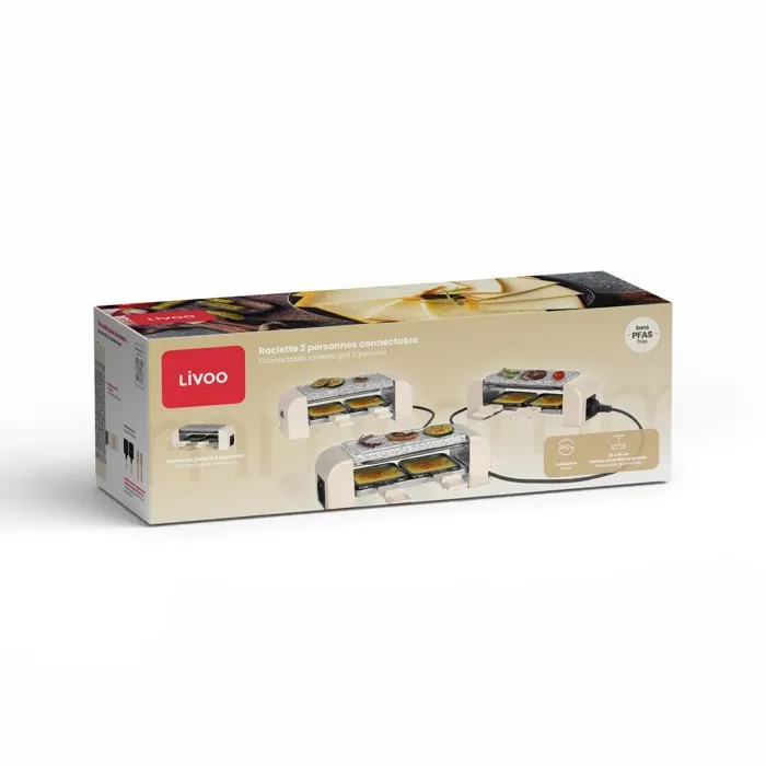 Livoo Parrilla Raclette Conectable DOC310C para 2 Personas, 450W con Termostato Automático
