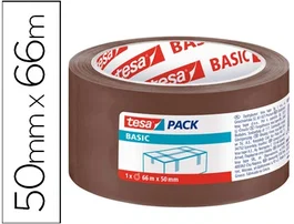 Tesa Cinta Adhesiva Marrón Basic para Embalaje, Precinto 66 m x 50 mm, 31 Micras, Cierre Seguro de Cajas y Cartones
