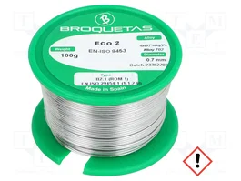 BROQUETAS Estaño Sn97Ag3 libre de plomo 0,7 mm 100 g bobina