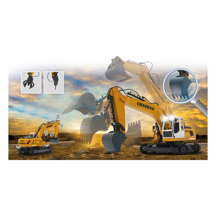 Jamara Bagger Liebherr R936 1:20 2,4G 6+ - Excavadora eléctrica radiocontrol lista usar, escala 1:20, efectos luminosos y sonoros, para niños +8 años