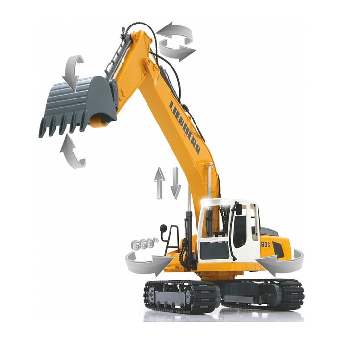 Jamara Bagger Liebherr R936 1:20 2,4G 6+ - Excavadora eléctrica radiocontrol lista usar, escala 1:20, efectos luminosos y sonoros, para niños +8 años