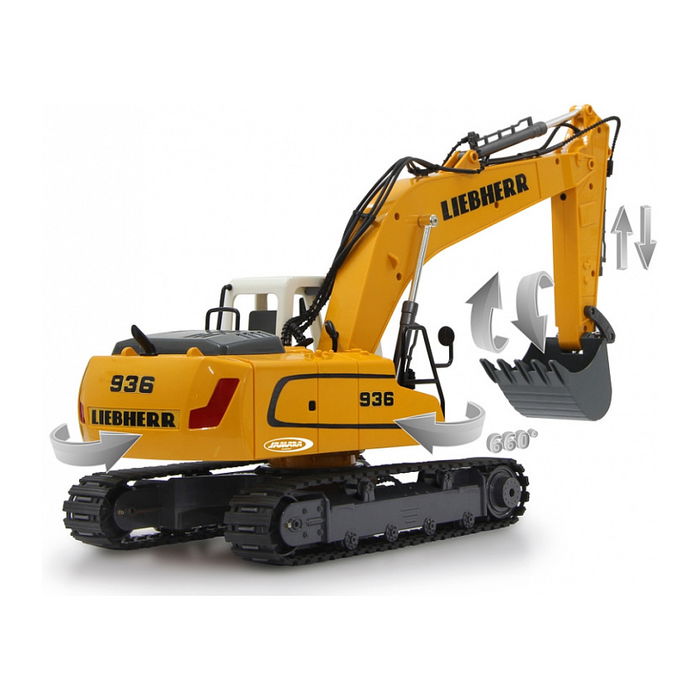 Jamara Bagger Liebherr R936 1:20 2,4G 6+ - Excavadora eléctrica radiocontrol lista usar, escala 1:20, efectos luminosos y sonoros, para niños +8 años