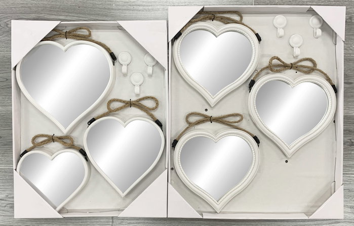 DKD Home Decor Set de 3 Espejos Corazón Blanco