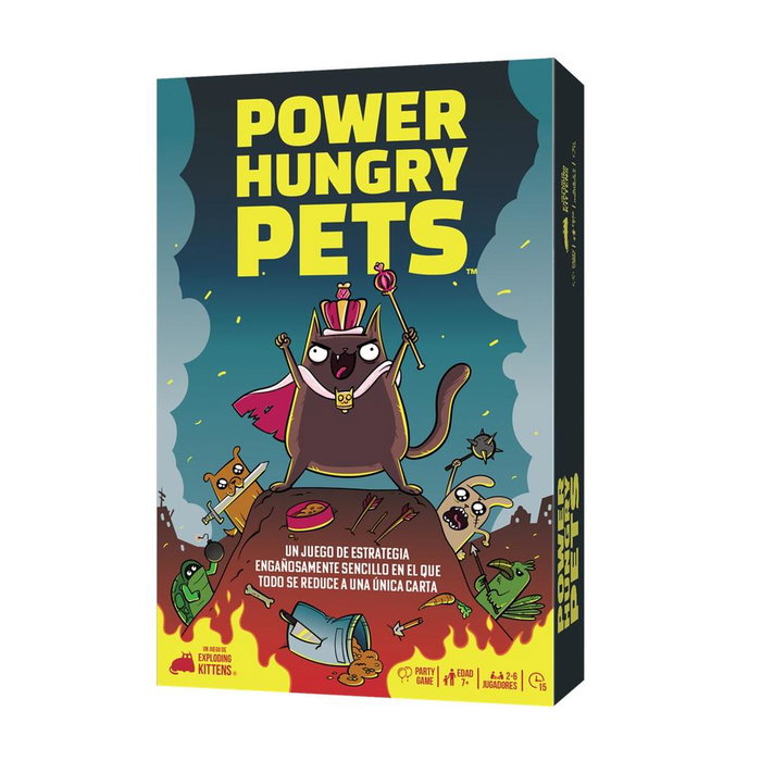 Exploding Kittens - Juego de Cartas Power Hungry Pets, para 2-6 Jugadores (+7 Años), Partidas Rápidas de 15 Minutos, en Español