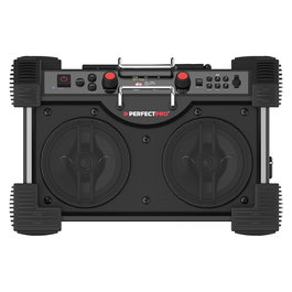 PerfectPro ROCKHART 18V Baustellenradio - Radio de obra digital con DAB+/FM, Bluetooth 5.2, NFC, 60W, 4 altavoces, resistente a golpes y agua (IP44), Negro/Rojo