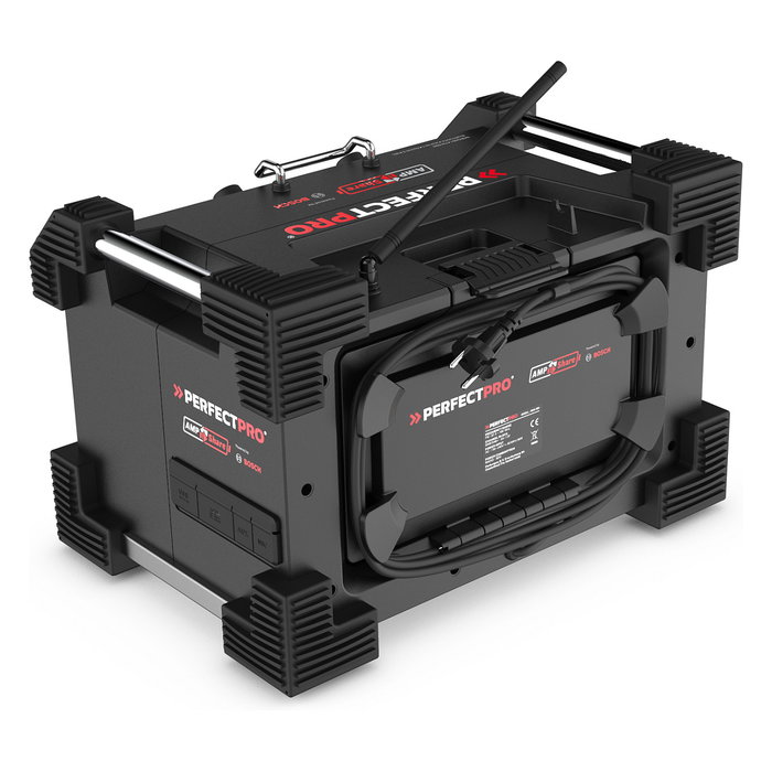 PerfectPro ROCKHART 18V Baustellenradio - Radio de obra digital con DAB+/FM, Bluetooth 5.2, NFC, 60W, 4 altavoces, resistente a golpes y agua (IP44), Negro/Rojo