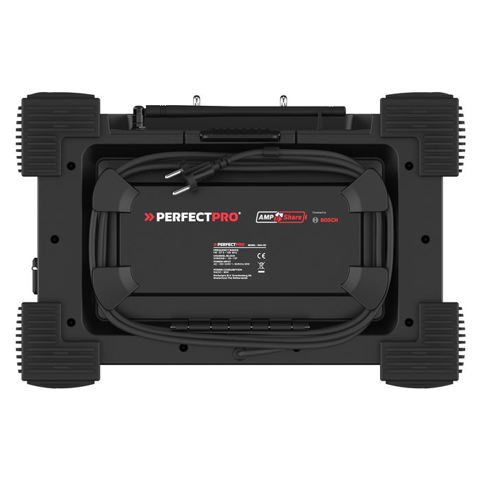 PerfectPro ROCKHART 18V Baustellenradio - Radio de obra digital con DAB+/FM, Bluetooth 5.2, NFC, 60W, 4 altavoces, resistente a golpes y agua (IP44), Negro/Rojo