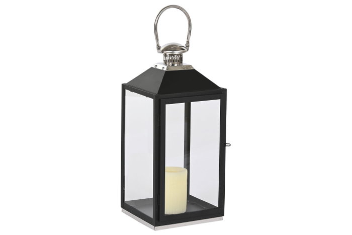 DKD Home Decor Farola Negro Plateado Acero y Cristal 18 x 18 x 41 cm Set de 2