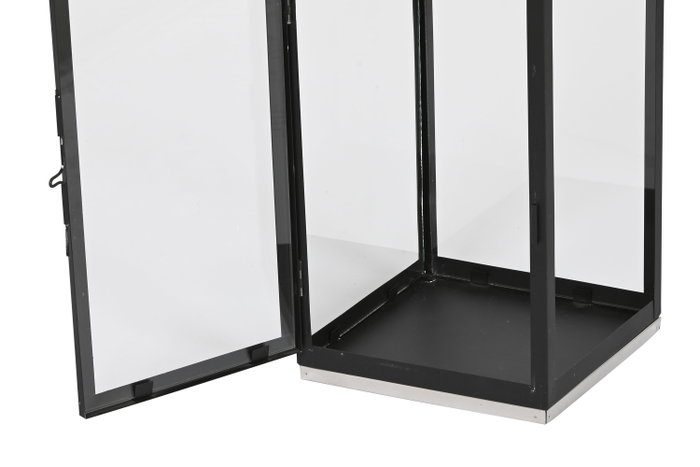 DKD Home Decor Farola Negro Plateado Acero y Cristal 18 x 18 x 41 cm Set de 2