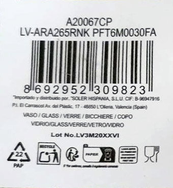 LAV Vaso Aras 365 cc - Vidrio, 8.3 x 12 cm, 320 g, 8.58 kg Peso Caja, Colección Aras (24 Unidades) LAV Vaso Aras 365 cc - Vidrio, 8.3 x 12 cm, 320 g, 8.58 kg Peso Caja, Colección Aras (24 Unidades)