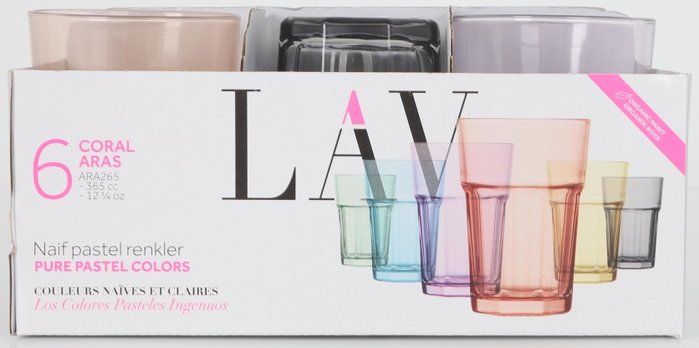 LAV Vaso Aras 365 cc - Vidrio, 8.3 x 12 cm, 320 g, 8.58 kg Peso Caja, Colección Aras (24 Unidades)