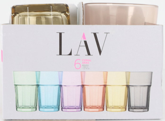 LAV Vaso Aras 365 cc - Vidrio, 8.3 x 12 cm, 320 g, 8.58 kg Peso Caja, Colección Aras (24 Unidades)