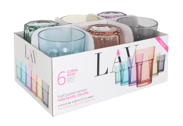 LAV Vaso Aras 365 cc - Vidrio, 8.3 x 12 cm, 320 g, 8.58 kg Peso Caja, Colección Aras (24 Unidades)