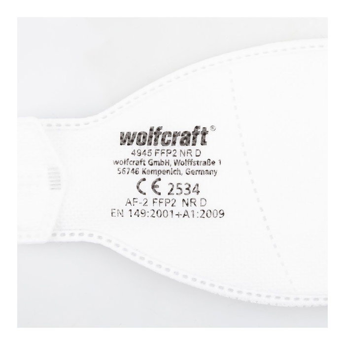 Wolfcraft 4945000 Pack 2 Mascaras Proteccion Respiratoria FFP2 NR D Normativa EN 149:2001+A1:2009