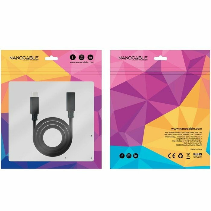 Nanocable Cable Prolongador USB-C 3.2 Gen2x2 20Gbps 100W 4K/60Hz 1m Negro Nanocable Cable Prolongador USB-C 3.2 Gen2x2 20Gbps 100W 4K/60Hz 1m Negro