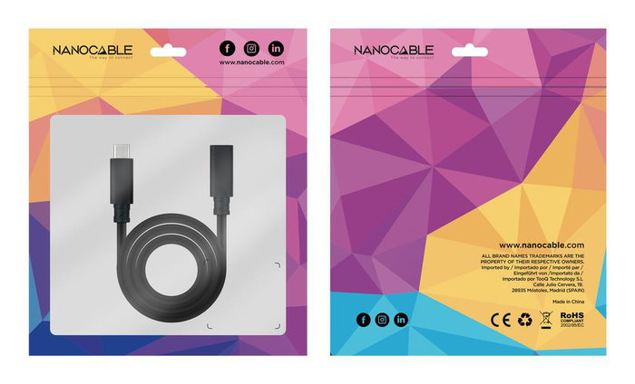 Nanocable Cable Prolongador USB-C 3.2 Gen2x2 20Gbps 100W 4K/60Hz 1m Negro Nanocable Cable Prolongador USB-C 3.2 Gen2x2 20Gbps 100W 4K/60Hz 1m Negro