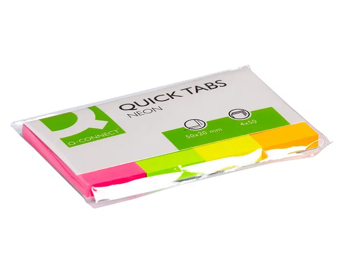 Q-connect Banderitas separadoras 20x50 mm fluorescente pack 4 con 200 hojas