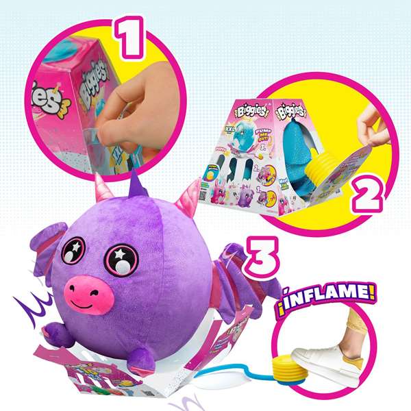 Color Baby Peluche Biggies Inflable Gigante Crece x10 51.5cm Modelos Surtidos Suave Tierno Incluye Bomba Juguete Niños 3+ Años
