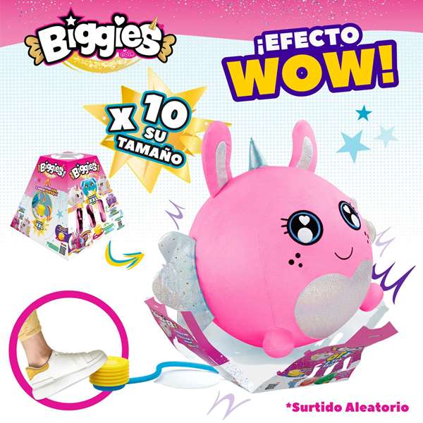 Color Baby Peluche Biggies Inflable Gigante Crece x10 51.5cm Modelos Surtidos Suave Tierno Incluye Bomba Juguete Niños 3+ Años