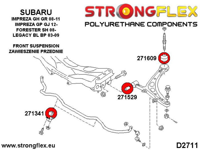 StrongFlex STF276166B Kit Completo Silentblocks Suspensión Subaru Exiga (09-14) YA, Impreza III (07-14) GE GV GH GR, Impreza IV (11-16) GP GJ