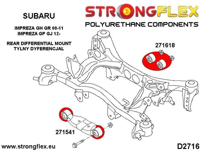 StrongFlex STF276166B Kit Completo Silentblocks Suspensión Subaru Exiga (09-14) YA, Impreza III (07-14) GE GV GH GR, Impreza IV (11-16) GP GJ