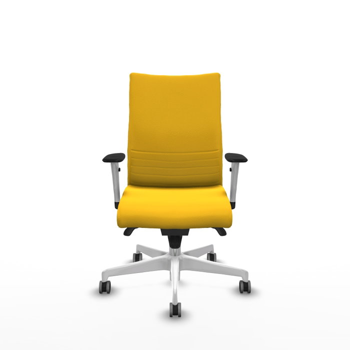 PIQUERAS Y CRESPO Silla Albacete confidente con mecanismo Sincro, Similpiel Amarillo, Base Blanca, Brazos 1D y Ruedas 65mm PIQUERAS Y CRESPO Silla Albacete confidente con mecanismo Sincro, Similpiel Amarillo, Base Blanca, Brazos 1D y Ruedas 65mm