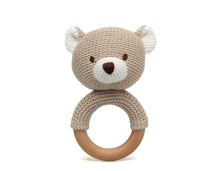 KioKids Mordedor Osito Madera Y Algodón Beige Cotton Friends +3 Meses