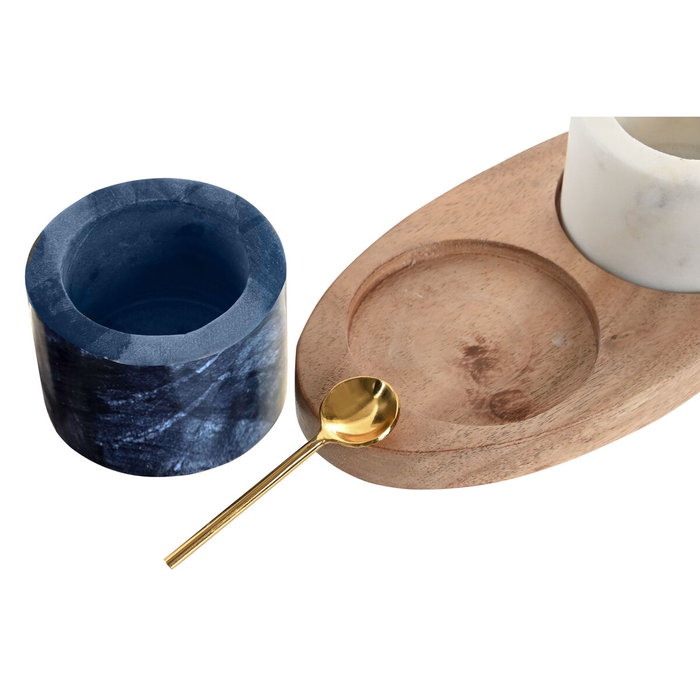 DKD Home Decor Set de Salero 4 Piezas de Mármol y Acacia Blanco