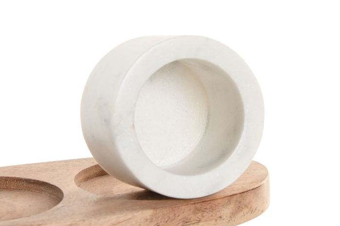 DKD Home Decor Set de 4 Saleros Marmol 2025 Blanco Negro Natural Acacia Inox 20 x 10 x 7.6 cm