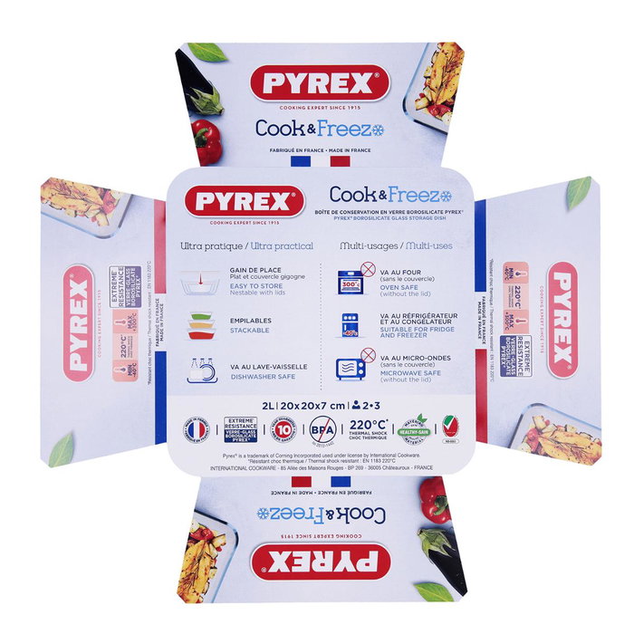 Recipiente Cuadrado Boro Cook & Freeze Pyrex® 20x20x7 cm - 2 L Recipiente Cuadrado Boro Cook & Freeze Pyrex® 20x20x7 cm - 2 L