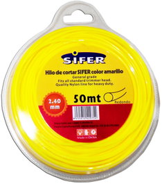 SIFER Hilo de Desbrozadora Redondo Amarillo 2.40 mm x 50 m