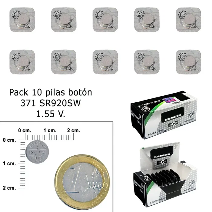 Maxell Micro Pilas Planas de Óxido de Plata 1,55V SR0920SW 371, Caja de 10 unidades