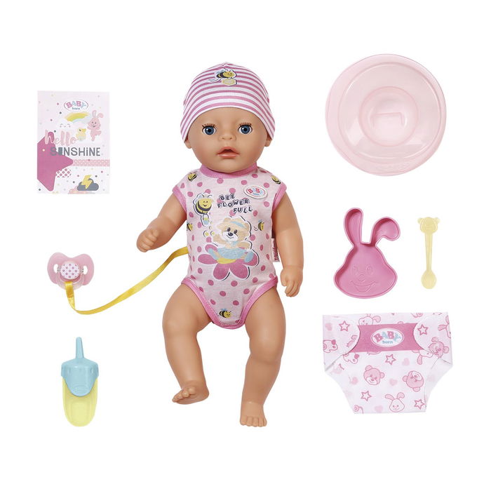 MGA Baby Born Muñeca Lena 36cm con 7 Funciones (Bebe, Hace Pipí, Duerme) + 7 Accesorios