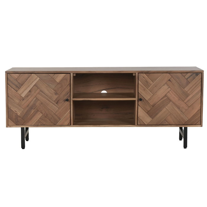 DKD Home Decor Mueble TV Espiga de Acacia y Metal Marrón