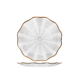 DKD Home Decor Plato Glam Cristal Transparente con Reborde Dorado para Postres o Snacks, 22 x 22 cm (Set de 6 Unidades)