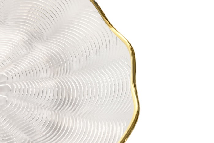 DKD Home Decor Plato Glam Cristal Transparente con Reborde Dorado para Postres o Snacks, 22 x 22 cm (Set de 6 Unidades)