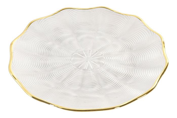 DKD Home Decor Plato Glam Cristal Transparente con Reborde Dorado para Postres o Snacks, 22 x 22 cm (Set de 6 Unidades)